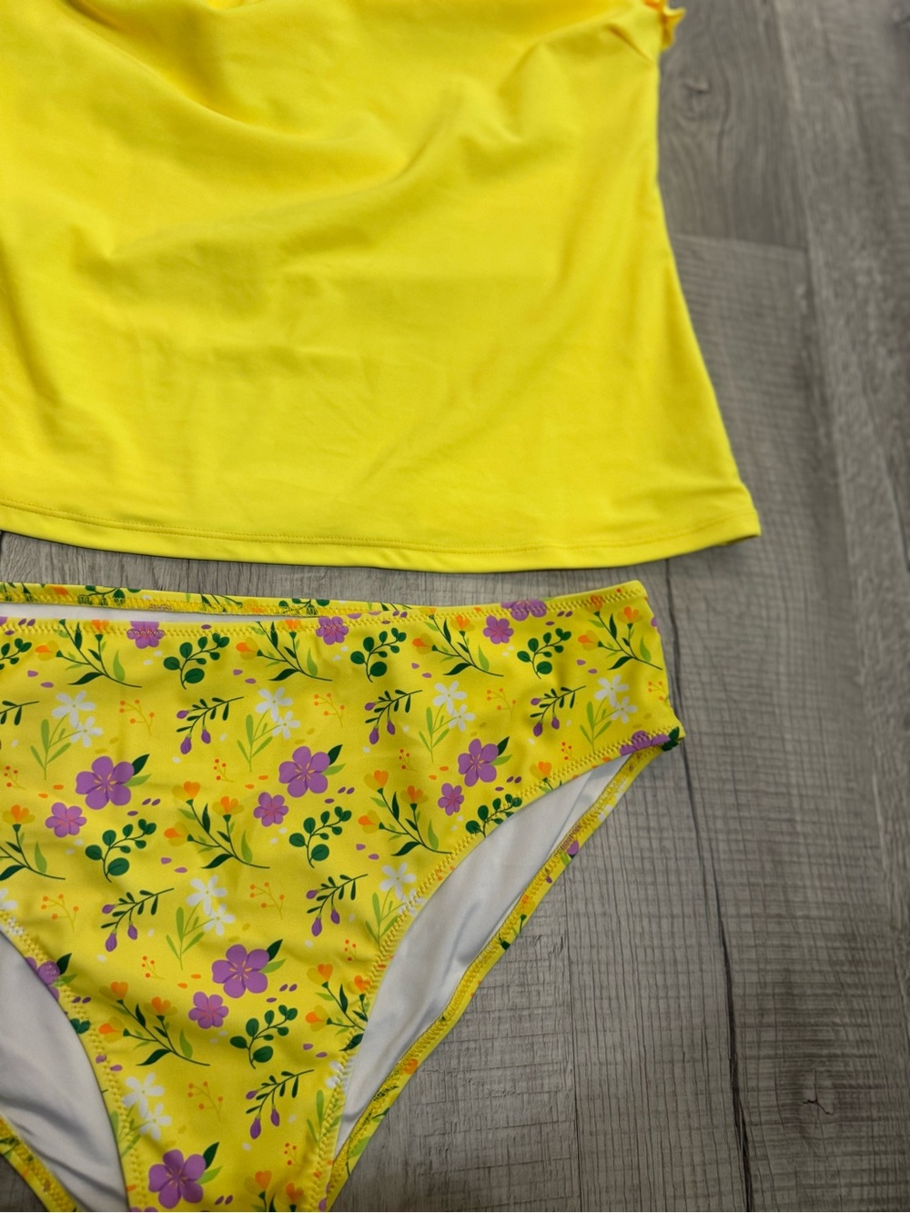 Yellow Floral Tankini Set - Bright Yellow Women's Swimwear - Picture 2 of 7